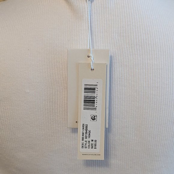 REBECCA TAYLOR Ribbed Pima Cotton Cardigan V-Neck in Oat Size Medium New - Picture 10 of 10